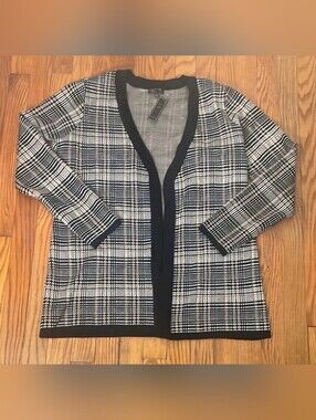 Classic Black & Beige Plaid Open-Front Women's Cardigan Jacket